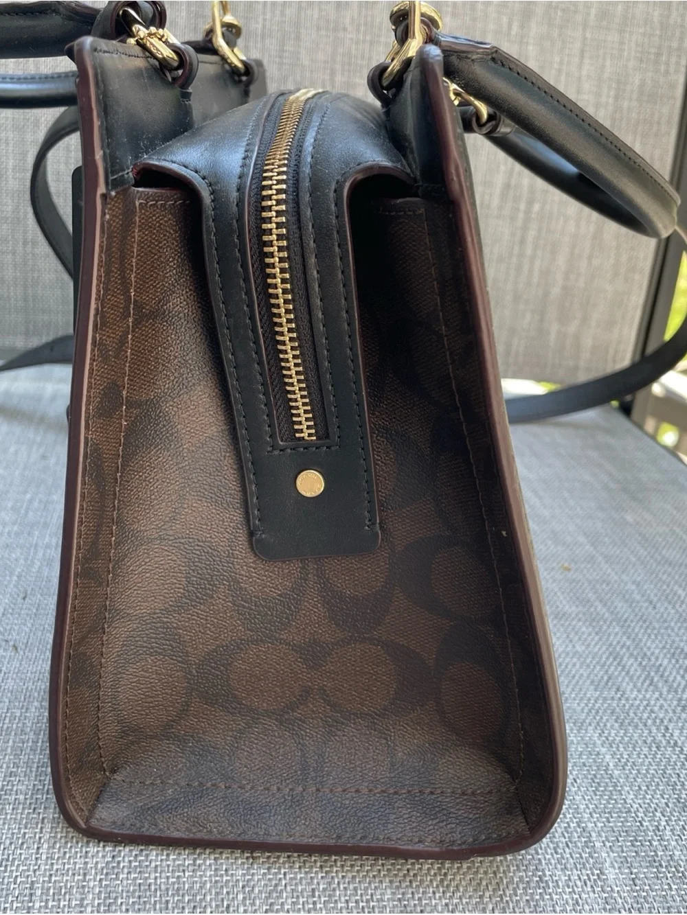 Coach Zoe Carryall Satchel Black Leather Top Handle Zip Gold Hardware Pocket